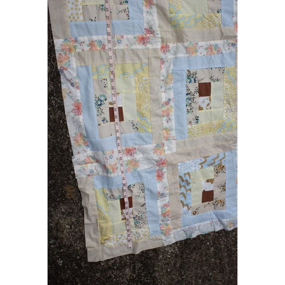 Vintage Handsewn Log Cabin Quilt Top Small Prints 64x105